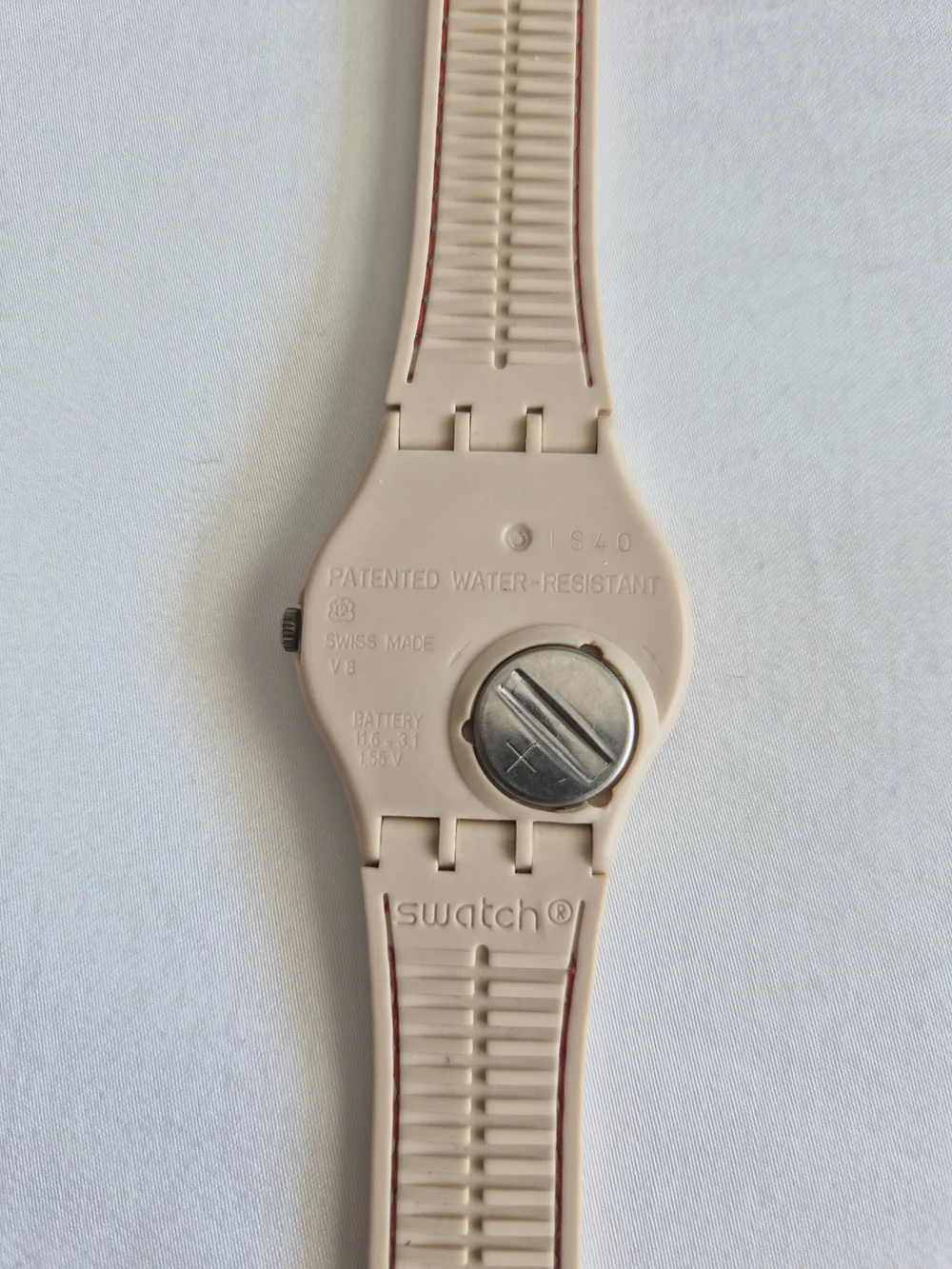 Swatch Beige and Coral Silicone Strap Watch